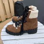 Steve Madden  Women’s Receptive Lace-Up Hiker Booties Brown Suede Shearling 6.5 Photo 2