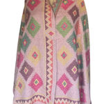 Mexican Artisan Reversible Woven Poncho Pink Multicolor Festival Boho Wrap Photo 0
