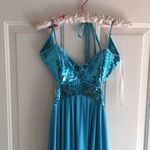 Masquerade New Formal or Prom Halter Shimmery Sequins Dress Turquoise Blue 3/4 Photo 7