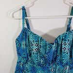 New Sunsets Size 34DD Blue Snakeskin Print One Piece Ruffle Swimsuit Photo 2