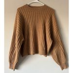 Sophie Rue  Soft Ribbed Knit Crewneck Sweater Size Large in Camel Classic Preppy Photo 12