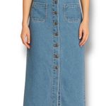 Vintage Anchor Blue Denim Maxi Skirt Button Front Pockets 90s Y2K Medium Wash Size XS Photo 0