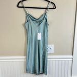 Lanston NWT Seafoam Green Bias Cut Mini Slip Dress Lined Metallic Sheen Green XS Photo 2