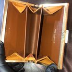 TED LAPIDUS Leather and Monogramed Hinged Wallet Clutch Engraved Clasp Photo 2