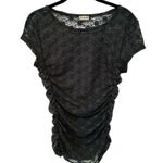 Free People Lace Ruched Baby Tee Cap Sleeve Sheer Rave Romantic Grunge Photo 1