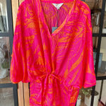 Anthropologie ZOA silk coverup tunic swimsuit beach colorful adjustable kimono dress floral Photo 0
