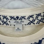 Lucky Brand Beige Cotton Blend Embroidered Crew Neck Pullover Size XL FLAWED Photo 3