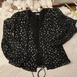 Reformation  Womens Wrap Blouse Polka Dot Sheer Long Sleeve V-Neck Top Black Med Photo 0