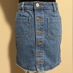 Loft EUC Medium Wash Denim Button Front Frayed Mini Skirt size 00P Photo 0
