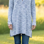 CJ Banks Oversized Hoodie Womens X Black Marled Tunic Top Casual Buttons Cozy Blue Size XL Photo 0