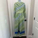 Handmade Vtg Size M 70s  Maxi Dress Retro Mod Blue Green Dots Lace Trim Prairie Photo 3
