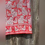 J. McLaughlin  Silk Skirt With A Novelty Peacock Print In Red And Light Grey Photo 3