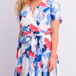 Alfani  Women's Petite Printed Wrap Dress Blue Soft Blooms Size 10P NWT Photo 0