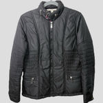 Tommy Hilfiger Moto Quilted Black Puffer Jacket Women's M Zip Front Tuck in Hood Photo 0