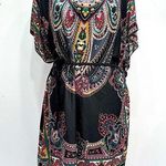Funky People Black & Jewel Tones Paisley Boho Flutter Sleeve Tie Waist Dress L Size L Photo 0