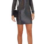 L'Agence Cher Black Holographic Houndstooth Print Mock Turtleneck Stretchy Mini Photo 1