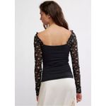 Free People  Dainty Coquette Scoop Neck Josie Long Lace Sleeve Top Black Medium Photo 3