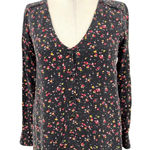 Madewell et Sezane Elly Silk Floral Shirtdress Black Red Long Sleeve Size XXS Photo 4