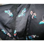 Natori NWT New Designer Short Wrap Robe Womens L Silky Satin Flowers Black Lace Photo 8