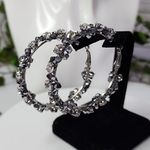 Silver Hoop Earrings with Smokey Grey and Clear Crystal Stones Photo 2