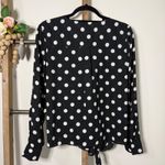 Popsugar  Black White Polka Dot V Neck Tie Front Long Sleeve Blouse Size Large Photo 5