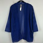 Chico's Easywear by | Cobalt Blue Grid Patterned Lightweight Cardigan Size Med Photo 0
