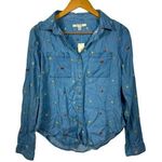 NEW Francesca's Mi Ami Chambray Embroidered Button Down Top Size XS Photo 0