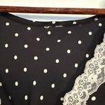Elegant Black Polka Dot Dress with Lace Trim Size M Photo 3