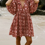 Daughters of India Kyra Mini Dress Balloon Sleeve in Saffron Floral Red Size XS Photo 0