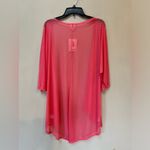 LuLaRoe Women’s Lindsay Coral Pink Polka Dot Sheer Chiffon Kimono Cardigan M Photo 5