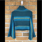 Free People  Knit Striped Long Flared-Sleeve Turtleneck Sweater Blue XS Photo 3