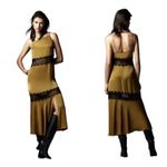 ZARA NWT Satin Lace Asymmetrical Slip Maxi Dress in Olive Green/Black Photo 1