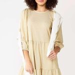 Draper James  RSVP Tiered Skater Dress Beige Gold Houndstooth Print‎ Small NWT Photo 0