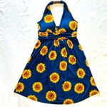 Macy's NWT Navy Blue Sunflower Halter Dress Golden Yellow Floral Spring Summer Cottage Photo 0