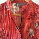 Laura Scott Coral Orange Pink Floral Pleated Black White Flowers  Size Medium Photo 1