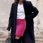 ZARA Fuchsia Hot Pink Ruched Velvet Stretch Body Con Mini Skirt Size S Small Photo 5