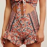 Free People  Surf Date Copper Floral Cut Out Tie Front Romper S Photo 3