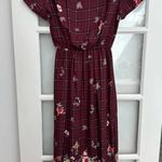 Everly Anthropologie Burgundy Plaid Floral Boho Midi Dress Size S Small Photo 1