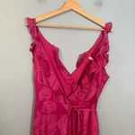Hutch  x Anthropologie Ruffled‎ V Neck Leaf Wrap Maxi Dress Fuschia Small Party Photo 4