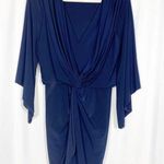 MISA Los Angeles Teget Draped Twist Front Bell Sleeve Mini Dress: Navy Blue Photo 0