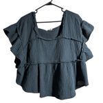 Millibon USA  Dark Gray Gauze Square Neck Tiered Ruffle Sleeve Top Womens L Photo 0
