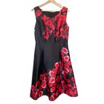 Talbots  Black and Red‎ Fit and Flare 10 A -Line Midi Dress Party Office Retro Photo 1