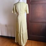 LOVE, WHIT | Citron Dot Yellow Jacquard Tie Front Ruffle Hem Midi Dress | Small Photo 1
