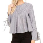 Heart & Hips Heart Hips Cropped Loose Blouse Gray White Stripes Photo 0