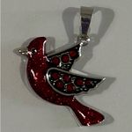 Red Enamel/Rhinestone Cardinal Bird Pendant. Photo 1