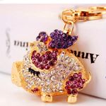Rhinestone crystal flying pig bag charm key ring Purple Photo 0