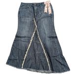 Candie's Vintage Asymmetrical Denim Skirt Pink Satin Bow Mermaid Jean Fray Y2K Photo 0