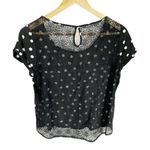 Promod Black Polka Dot Short Sleeved Shirt Sz S Lace Open Back Cropped French Photo 2