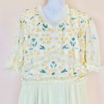 Ivy City Co Pale Yellow & Green Beaded Embellished Floral Tulle Tiered Dress. Photo 1