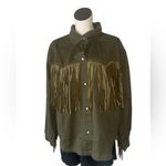 NWT Olive Green Fringe Western Shacket Jacket Boho Festival Cropped Button Up Size XL Photo 1